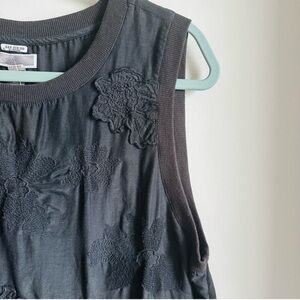 Chelsea28 Black Textured Silk Blend Embroidered Floral Tank Top Size Large